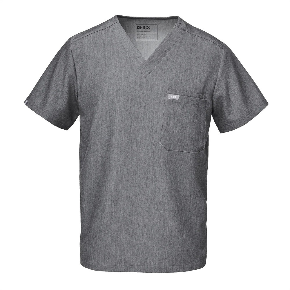 FIGS Leon Scrub Top Mens Large Heather Charcoal Gray V-Neck Technical Collection